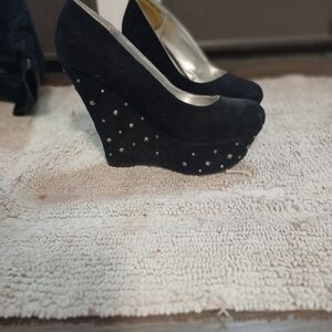 SM New York Black Studded Wedges